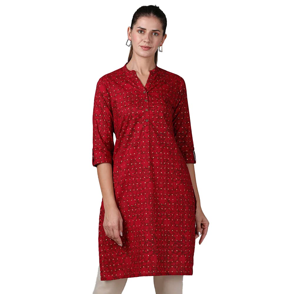 in. fuse by Shoppers Stop Mandarin Neck Printed Cotton Women Straight Fit Kurta