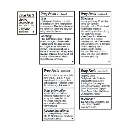 Aveeno Protect + Soothe Mineral Sunscreen Stick for Sensitive Skin SPF50, 1.5oz/42g