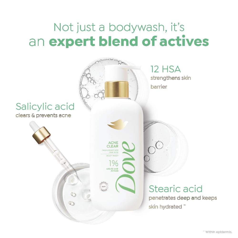 Dove Acne Clear Serum Body Wash|1% Salicylic Acid Formula| Clears and helps prevent acne | Paraben & SLS free | 300 ml