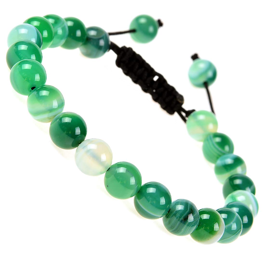 Massive Beads Natural Healing Power Gemstone Crystal Beads Unisex Adjustable Macrame Bracelets 8mm Agate Green