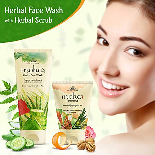 Moha: Herbal Face Wash 200 ml with Herbal Scrub 50 ml | Aloe, Cucumber, Rose, Neem and Yashtimadhu | Combo Pack of 2