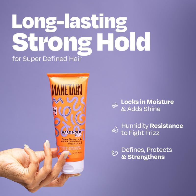 MANETAIN Hard Hold Gel for Curly & Wavy Hair 200ml | Strong Hold, Frizz Control | Long-lasting Definition, Humidity Resistant, Shine-Enhancing | Silicone-Free & Vegan | Fortifying Formula for Defined Curls