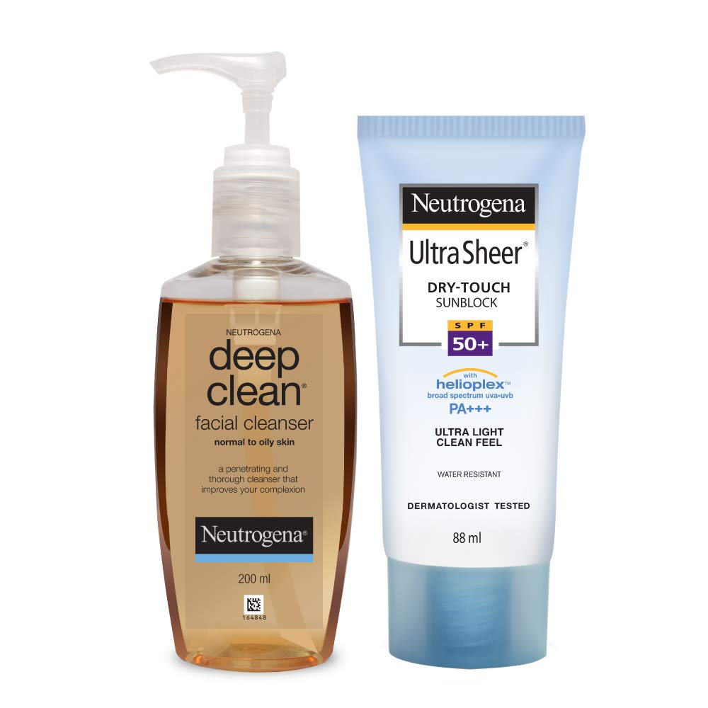 Neutrogena Deep Clean Facial Cleanser with Ultra Sheer Dry Touch Sunblock, Brown, 200 ml (Pack of 2)