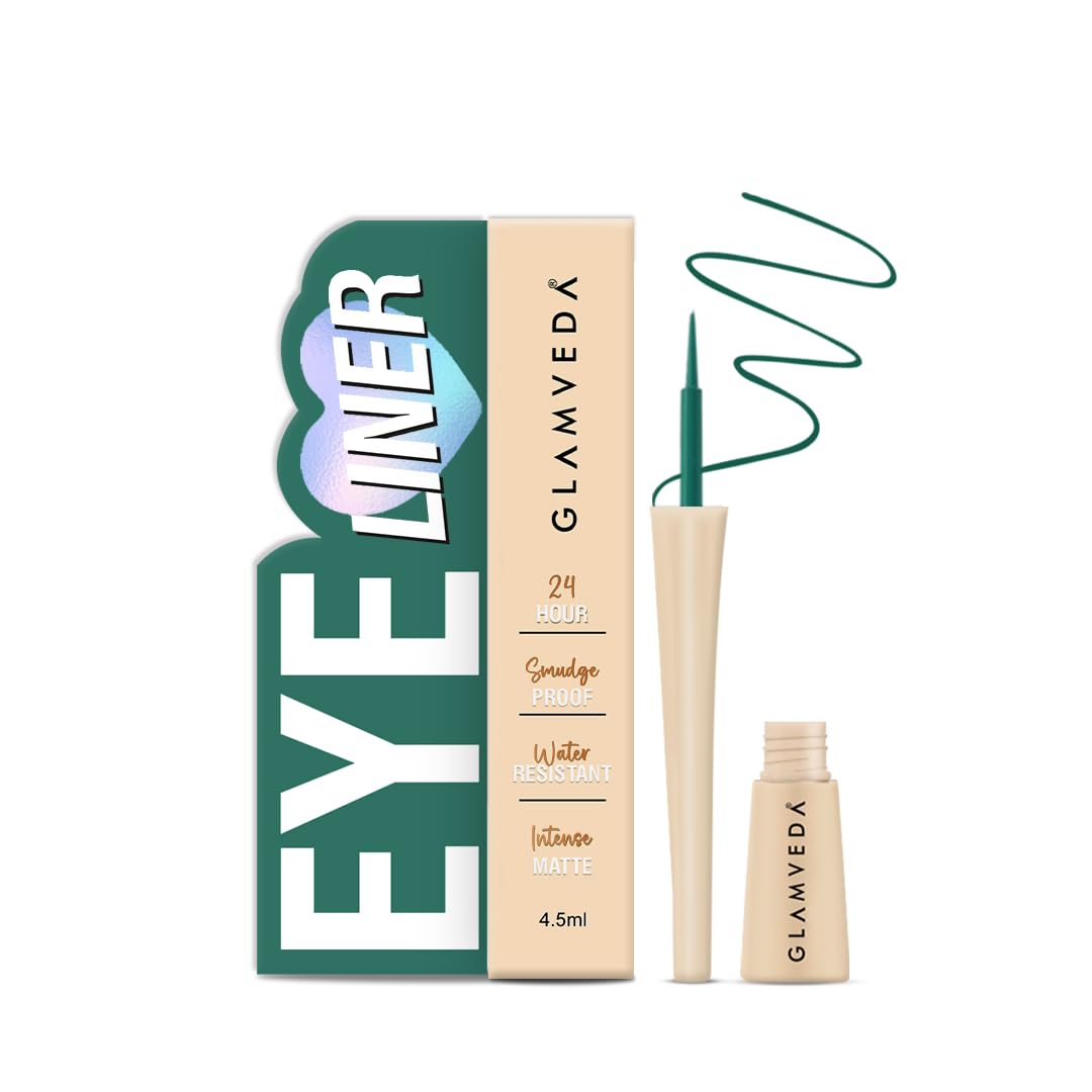 Glamveda Super Matte Liquid Eyeliner – Green, Smudge-Proof, Waterproof, Quick Drying | 24-Hour Long Stay | Smooth Application | Bold, Clean, Smudge-Free Look