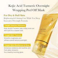 Kojic Acid Turmeric Overnight Wrapping Peel Off Mask – Brightens & Defends Against Skin Stress for a Clear, Glowing Complexion, Korean Skincare Facial Mask, 2.65 fl. oz.
