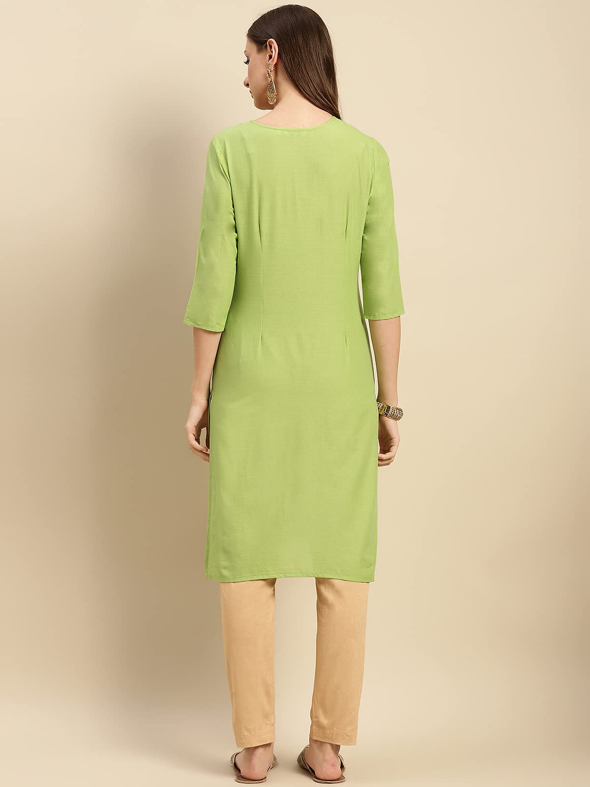 rangita Women 100% Cotton Yoke Zari Embroidered Knee Length Straight Kurti