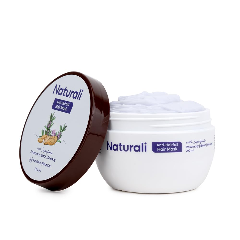 Naturali Anti-Hairfall Hair Mask With Rosemary, Ginseng & Biotin | Repairs Damaged Hair | Promotes Hair Follicle Growth | Paraben & Mineral Oil Free | 200ml