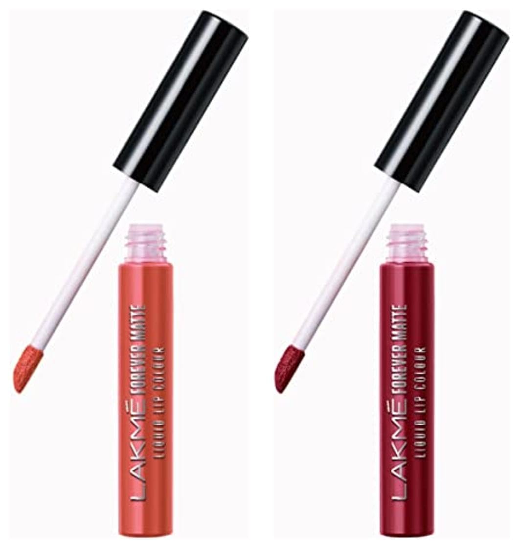 Lakmé Forever Matte Liquid Lip Colour, Orange Tango, 5.6 Ml & Forever Matte Liquid Lip Colour, Crimson Rose, 5.6 Ml