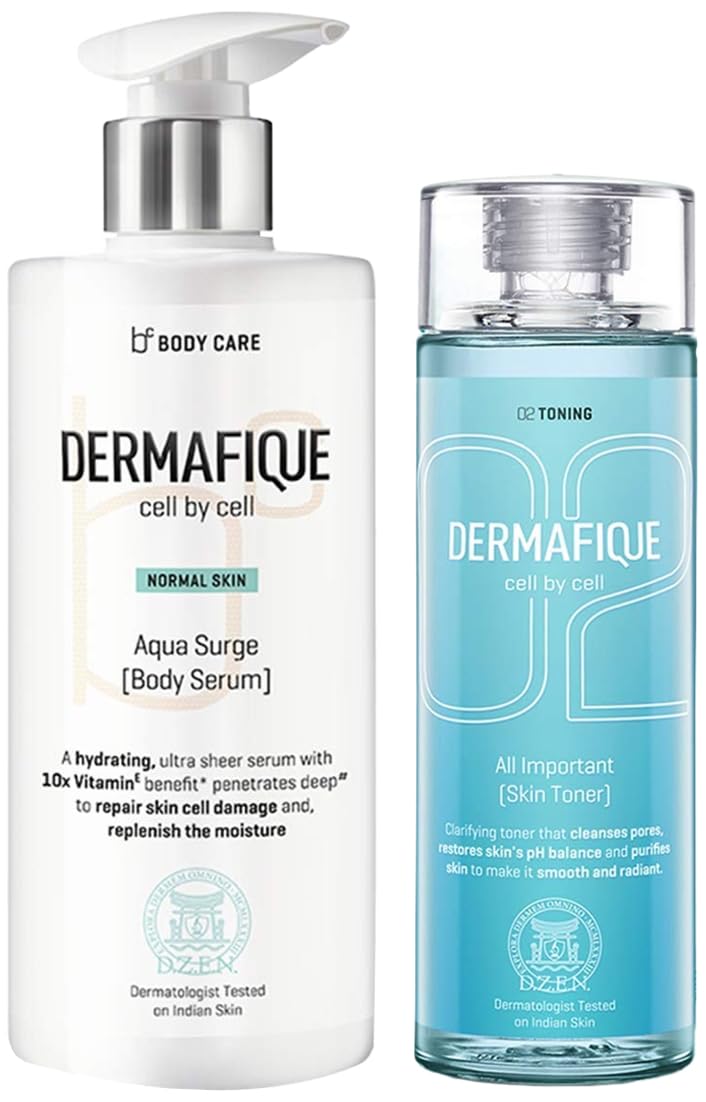 Dermafique All Important Skin Toner, Aqua Marine, 150ml And Dermafique Aquasurge Body Serum for Normal Skin, Dermatologist Tested (300ml)