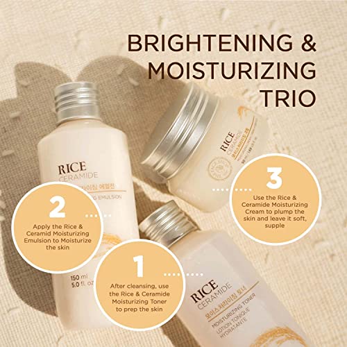 The Face Shop Rice & Ceramide Moisturizing Cream with Rice Extracts for Skin Brightening | Ceramide Moisturizer For Skin Barrier Repair | Paraben & Paraffins Free, Korean skin care products, 50ml