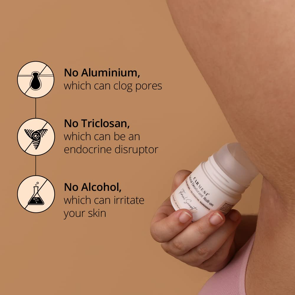 Carmesi Natural UnderArms Roll On Deodorant for Women 50ml and FACES CANADA Strobe Cream - Silver 30ml