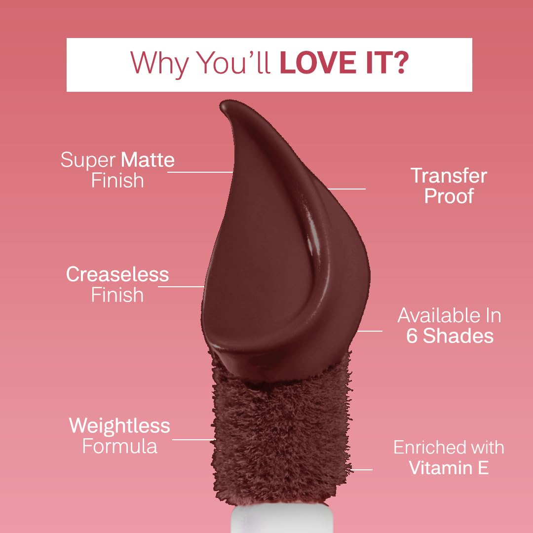 FLiCKA Weightless Impression Liquid Lipstick| Enriched With Vitamin E, Matte Finish, Moisturizing, Creaseless Formula, 14 Tuesday, 1.6ml