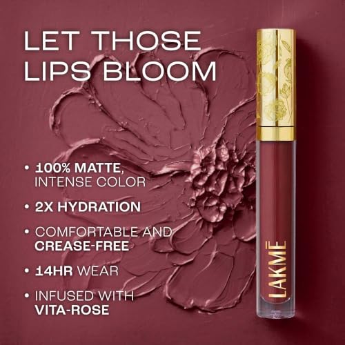 Lakmé Rouge Bloom Matte Lip Liquid, Matte Finish, Longlasting For Up To 14 Hours, Quick Drying & Transfer-Proof, Infused With Vita Rose For Smooth & Moisturised Lips - Delicate Daisy