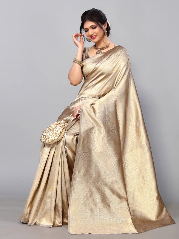 Satrani Women's Jacquard Poly Silk Saree With Unstitched Blouse Piece