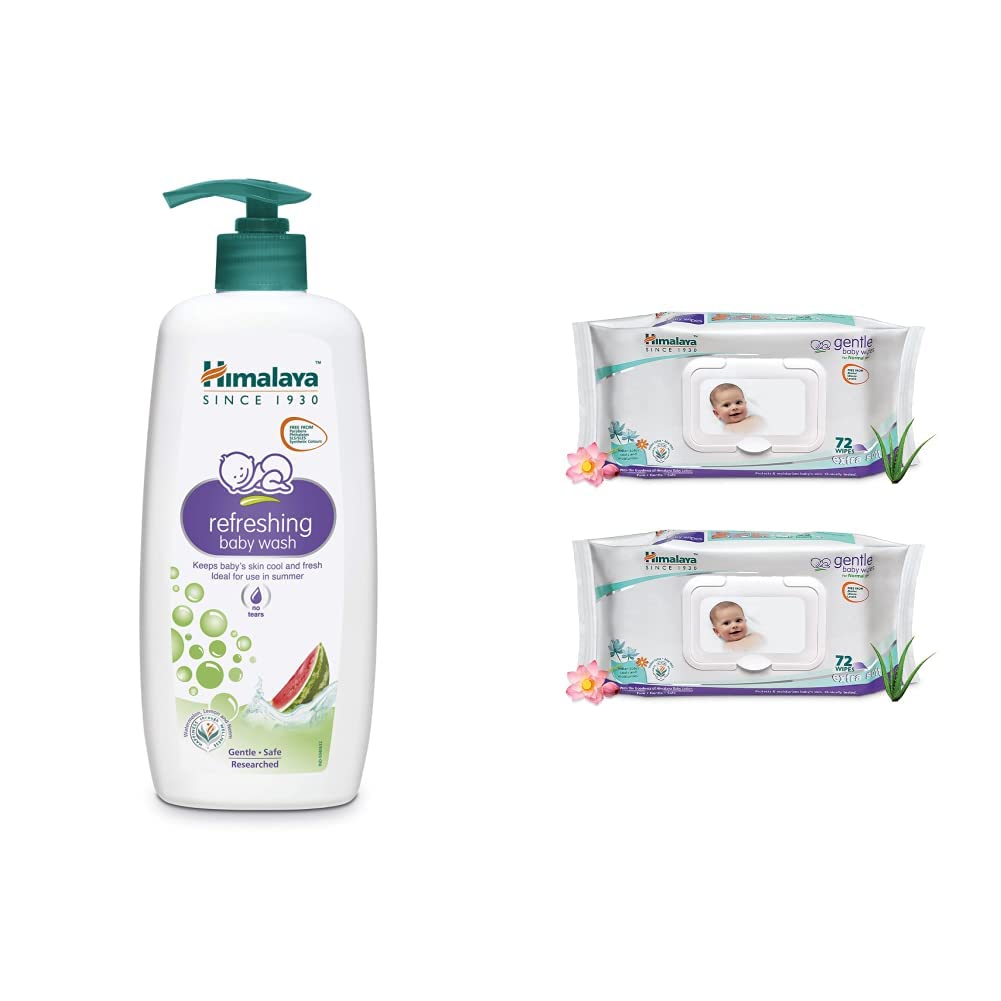 Himalaya Refreshing Baby Wash 400 ml and Himalaya Gentle Baby Wipes - 72 Pieces (Pack of 2)