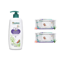 Himalaya Refreshing Baby Wash 400 ml and Himalaya Gentle Baby Wipes - 72 Pieces (Pack of 2)