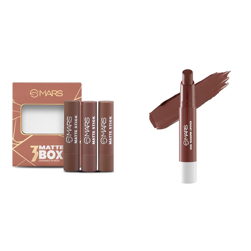 MARS Matte Box Set of 3 Lipsticks for Women (3x3.2 gm) (04-Brown) Matte Super Stay Lipstick | Up to 12 Hours Long Lasting | Smudge Proof and Waterproof Lipstick for Women (2.6 gm) (12-SINFUL)