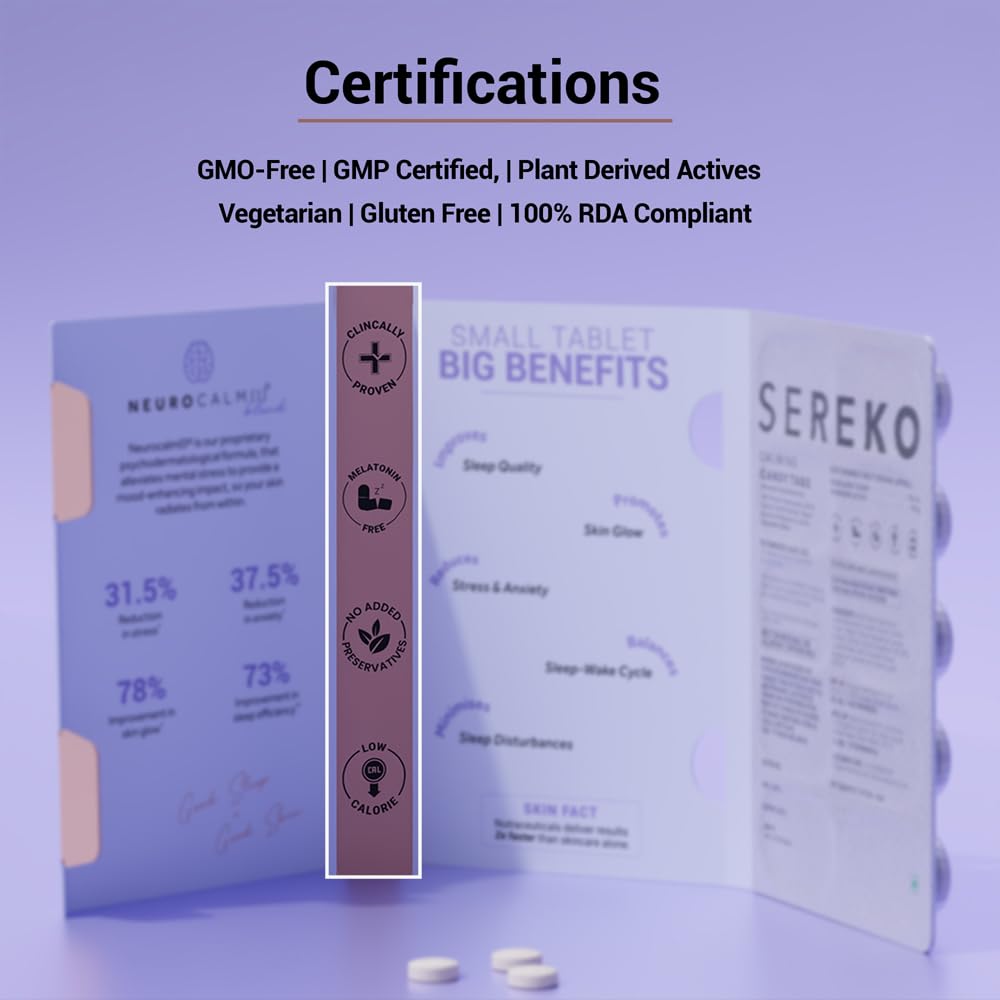 Sereko Calming Candy Tabs Supplements, Improve Quality Sleep, Reduce Stress Levels, Mood Swings & Enhance Overall Skin Health for Women & Men | Non - Addictive 10 Tablets