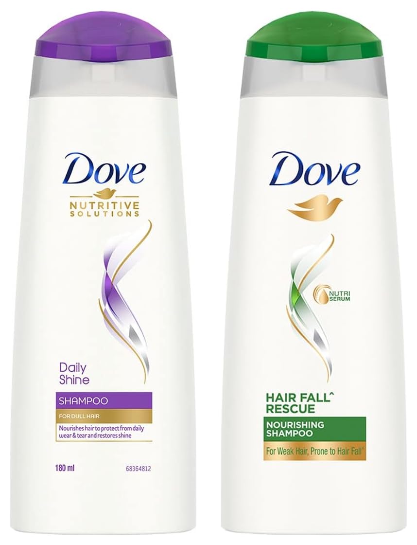 Dove Daily Shine Shampoo For Dull Hair, 180 ml & Dove Hair fall Rescue Shampoo, 180 ml