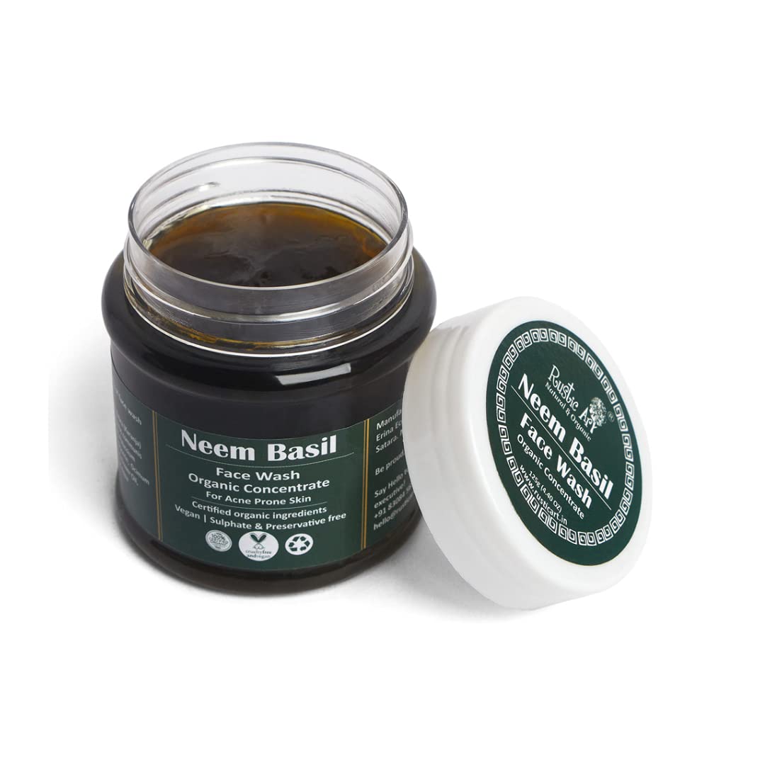 Rustic Art Organic Neem Basil Face Wash Concentrate | Anti acne, sulphate free cleanser for women & men | 125g