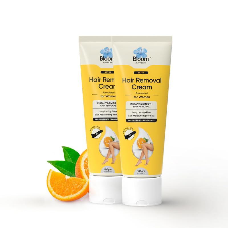 Bloom - Hair Removal Cream (Orange) - with Spatula (100gm) Pack of 2