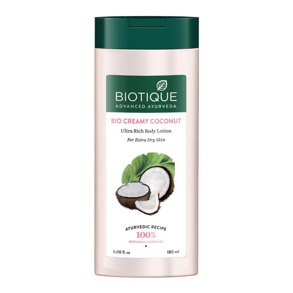Biotique Bio Creamy Coconut Ultra-Rich Body Lotion For Extra Dry Skin, 180ml & Gotu Kola Smooth Skin Lotion For Dry & Dehydrated Body, 180ml