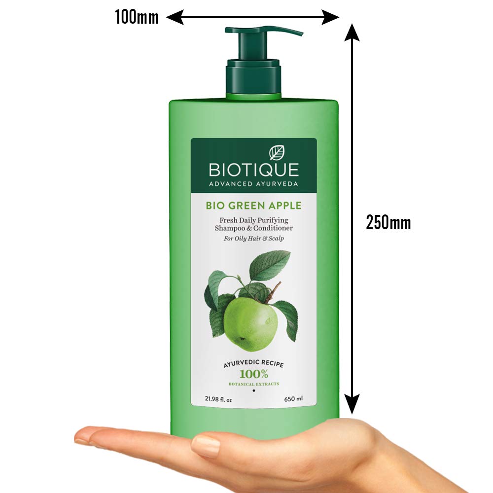 Biotique Bio Kelp Protein Shampoo for Falling Hair Intensive Hair Regrowth Treatment, 340ml And Biotique Bio Green Apple Fresh Daily Purifying Shampoo and Conditioner for Oily Scalp and Hair, 650m