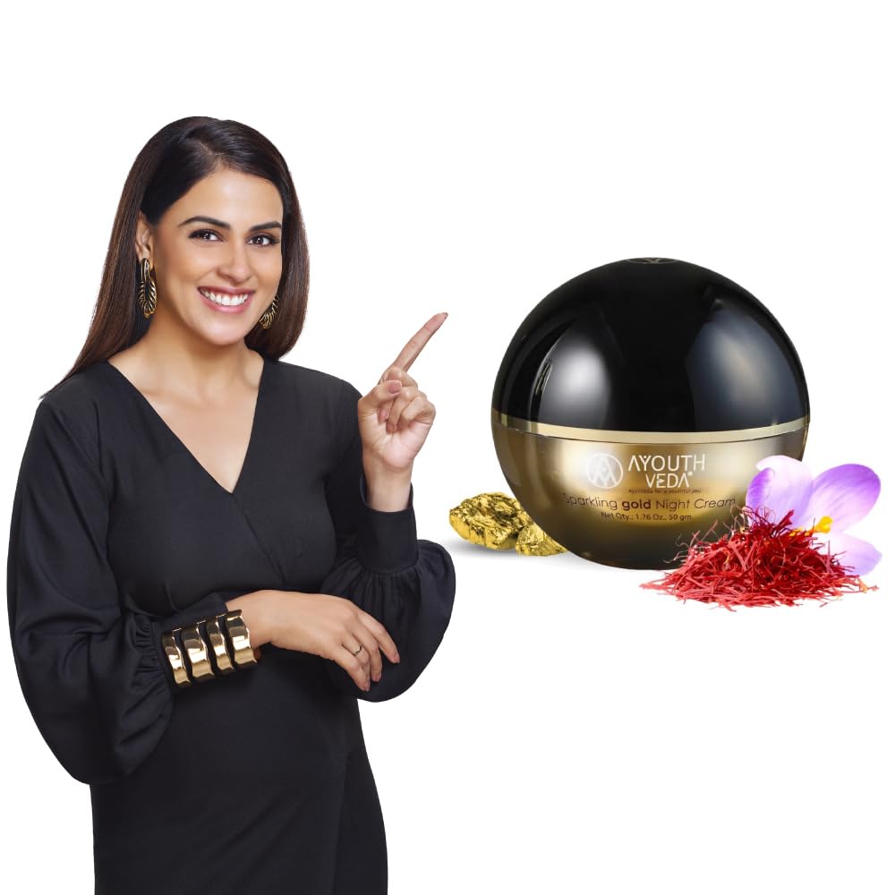 Ayouthveda Sparkling 24K Nano Elemental Gold Night Cream| Enriched with 24k Gold & Kashmiri Saffron|Reduces Fine Lines, Nourishes Skin, Improves Skin Firmness| (Luxury Packaging Pack of 1-50g)