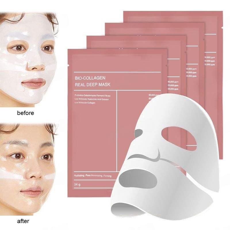 QERINKLE Pack of 4 Bio-Collagen Overnight Face Mask|Korean Glass Skin Hydrogel Mask for Deep Hydration|Hyaluronic Acid,Niacinamide,Vitamin E&Centella (Pack of 4,Unscented)