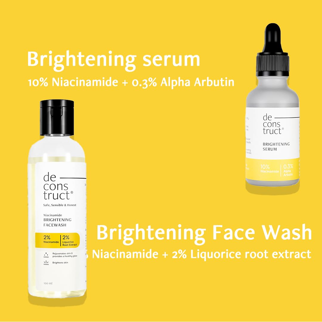 Deconstruct Clear & Bright Combo: Serum for Dark Spots & Face Wash for Skin Brightening | Brightening Serum (30ml) and Brightening Face Wash | Pack of 2