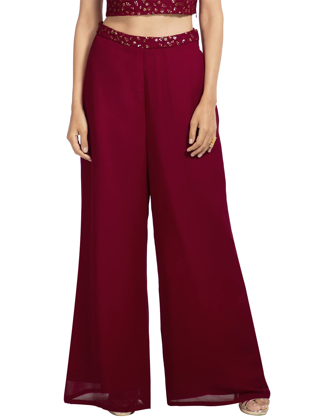 Indya Womens Solid Embellished Waist Palazzo Pants