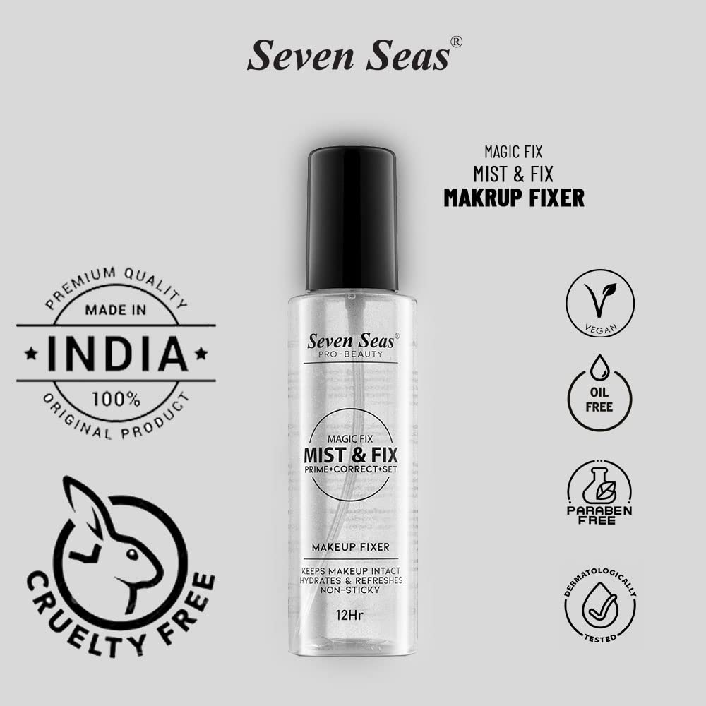 Seven Seas Mist & Fix Makeup Fixer Prime + Correct + Set 12Hrs Long Lasting Misty Finish Professional Makeup Fixer Spray For Face Makeup | Vitamin- E | (Transparent)