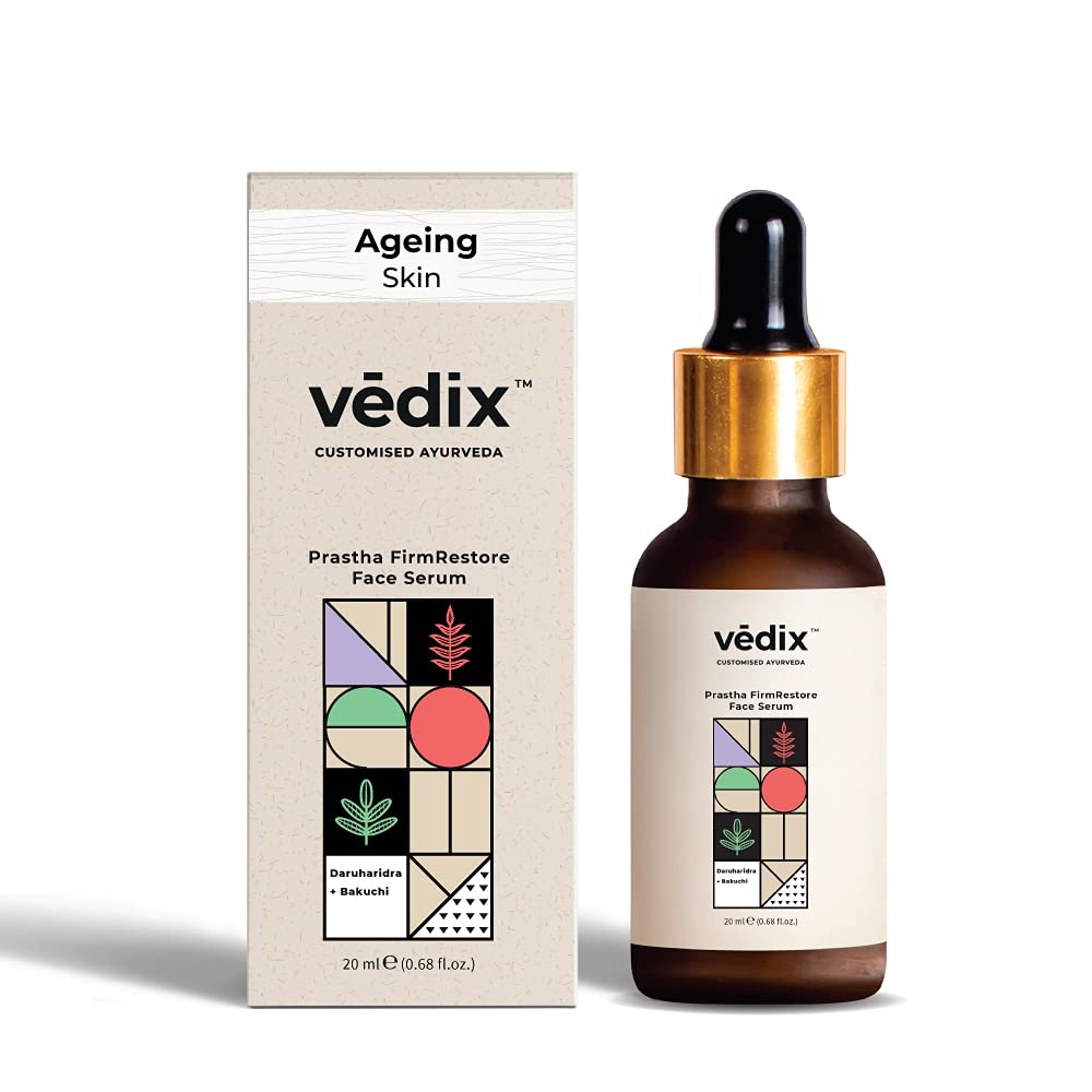 Vedix Face Serum, Customised Ayurvedic Prastha FirmRestore Face Serum, Anti Aging Serum With Bakuchi + Daruharidra + Sariva for Ageing Skin - 20 ml