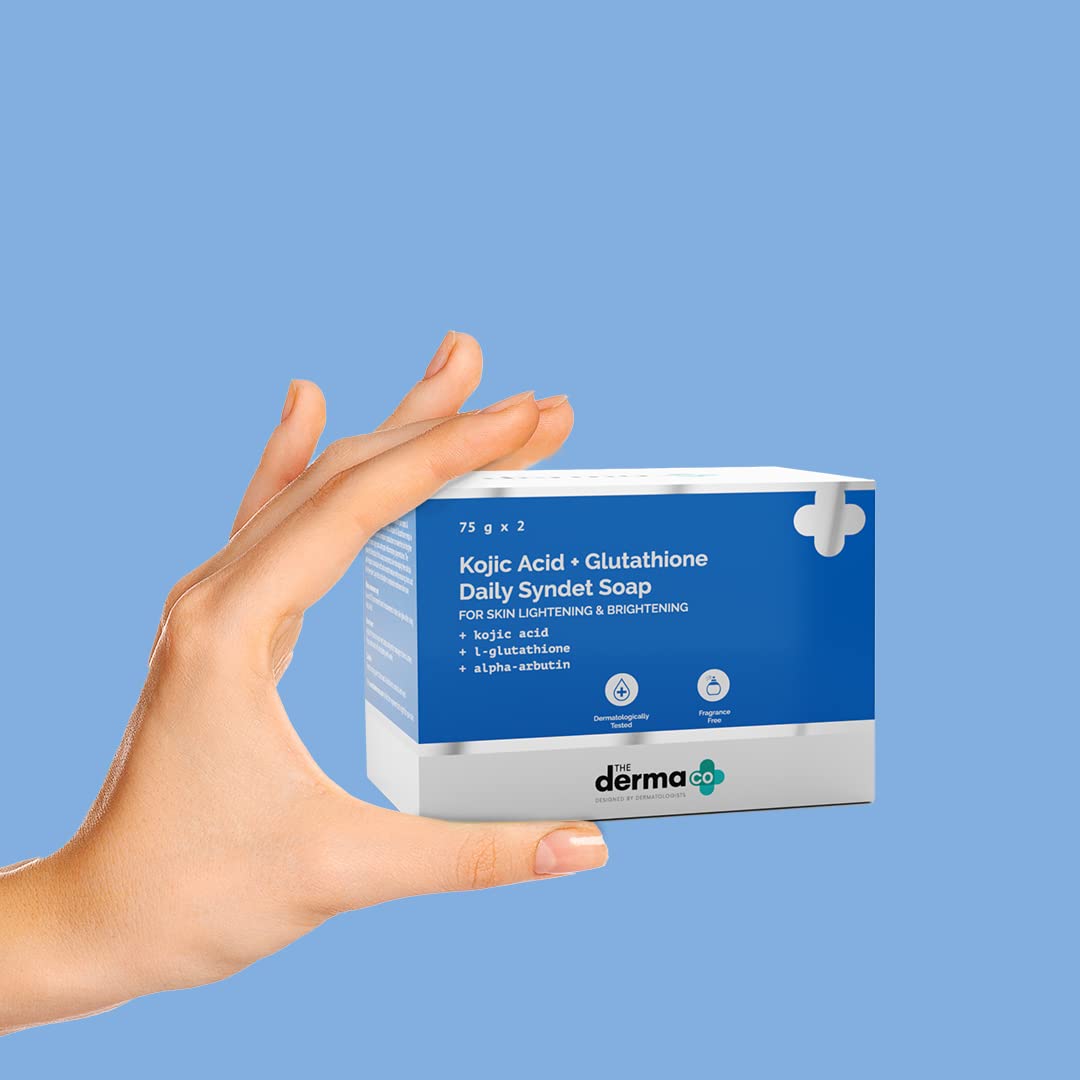 The Derma Co Kojic Acid + Glutathione Daily Syndet Soap with L-Glutathione & Alpha Arbutin | Reduces Dark Spots, Pigmentation & Blemishes | Brightens Skin | For Men & Women | 75 g x 2