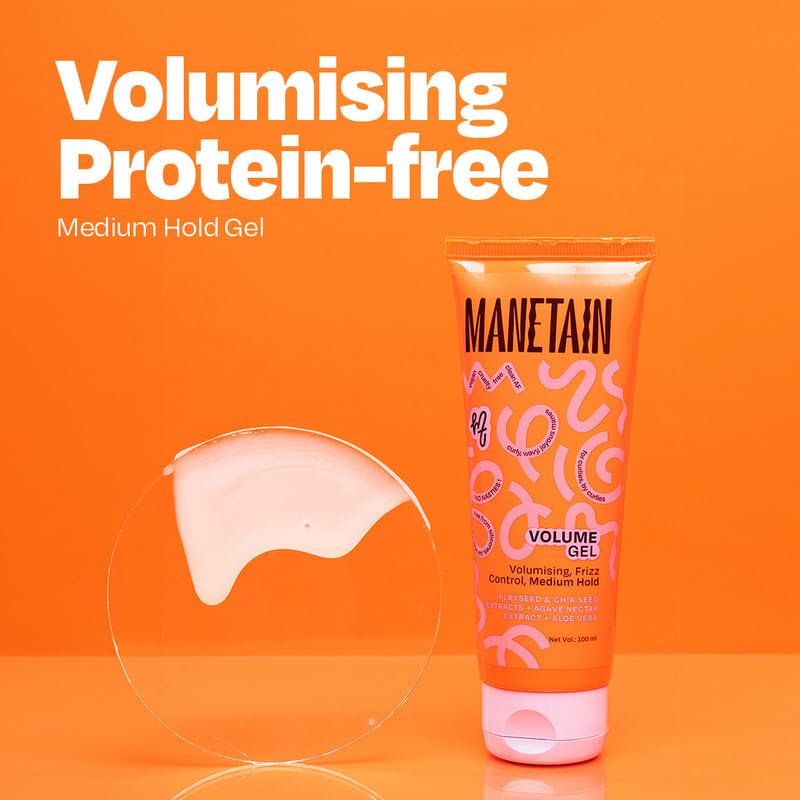 MANETAIN Volume Gel 100ml | Volumizing Curl Enhancer with Aloe Vera, Flaxseed & Agave | Medium Hold, Anti-Frizz, Moisturizing Styling Gel for Curly & Wavy Hair | CG Method Friendly |