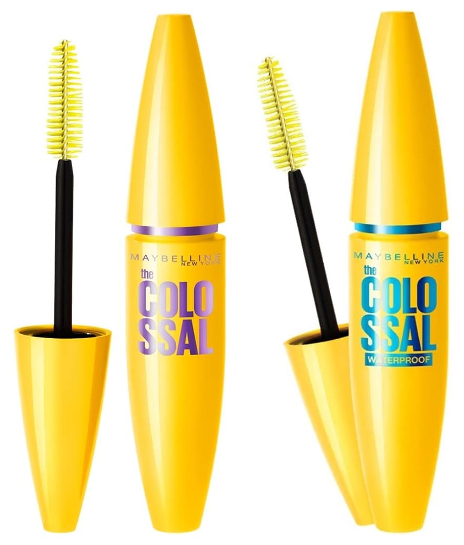 Maybelline New York Volume Express Colossal Masacara, Waterproof, Black, 10 Ml And Maybelline New York Volume Express Colossal Mascara, Washable, Glam Black, 10.7Ml