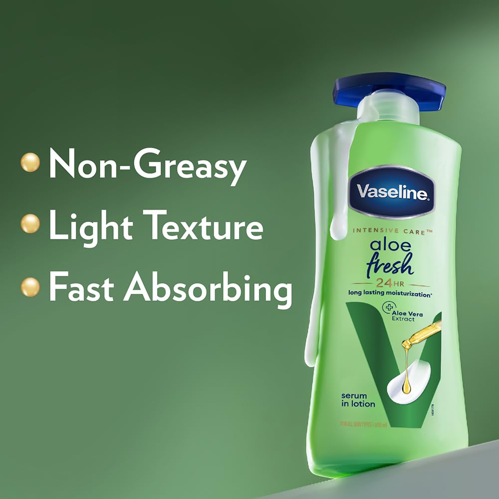 Vaseline Aloe Fresh Body Lotion,24 HR Long Lasting Moisturisation with Aloe Vera extract and Menthol, 600ml