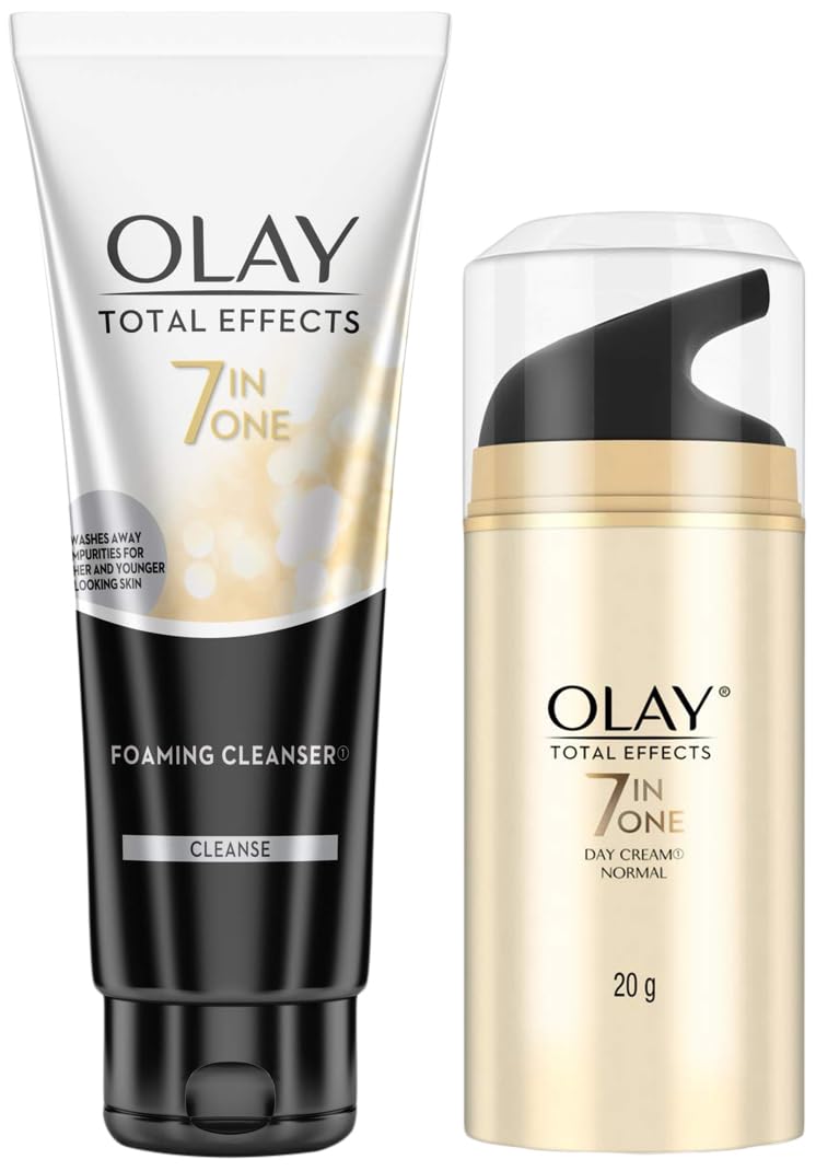Olay Day Cream Total Effects 7 in 1, Anti-Ageing Moisturiser, 20g & Olay Face Wash Total Effects 7 in 1 Exfoliating Cleanser, 100g