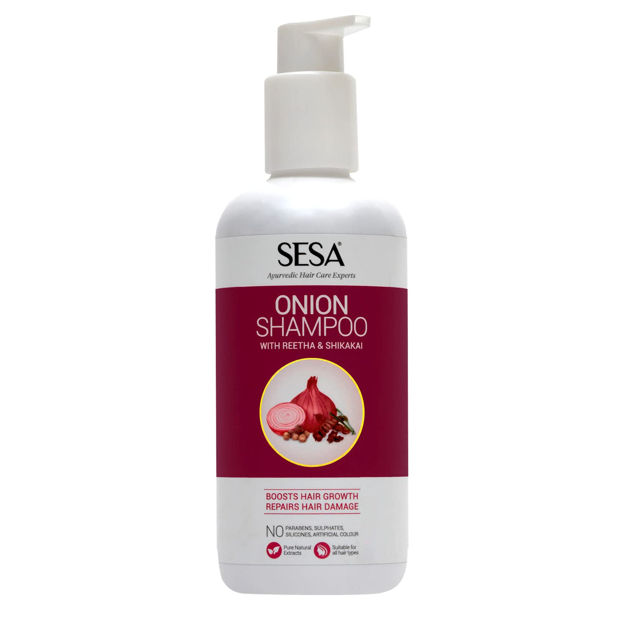 SESA Onion Shampoo with Reetha & Shikakai | Hair Growth,Hair Damage,Hair Strengthening & Hairfall Control | No Sulphates,Parabens,Silicones & Artificial Color | 300 ml