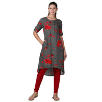 in. fuse by Shoppers Stop Printed Rayon Round Neck Womens Hi Low Kurta