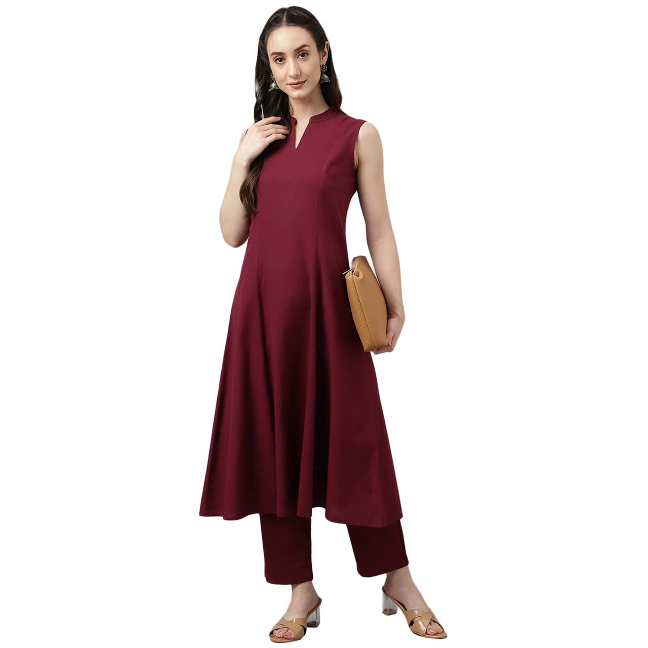 FIORRA Women's  Maroon Rayon A-line Kurta with Pant