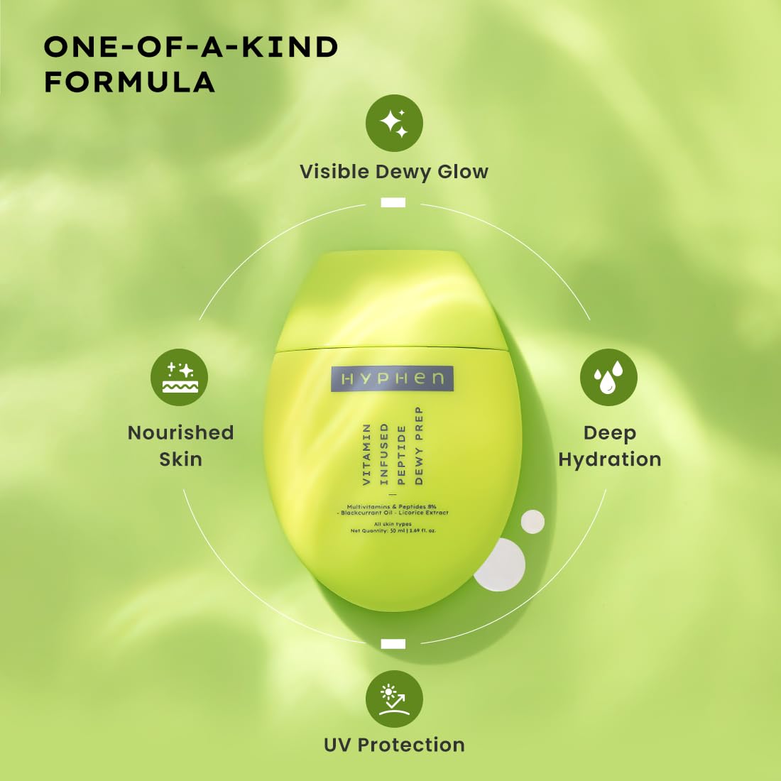 Hyphen Vitamin-Infused Peptide Dewy Prep 8% Multivitamins & Peptides Serum | Instant Dewy Glow & Hydration, UV Protection & Strengthens Skin Barrier | Lightweight, Non Greasy, Fragrance Free - 50ml