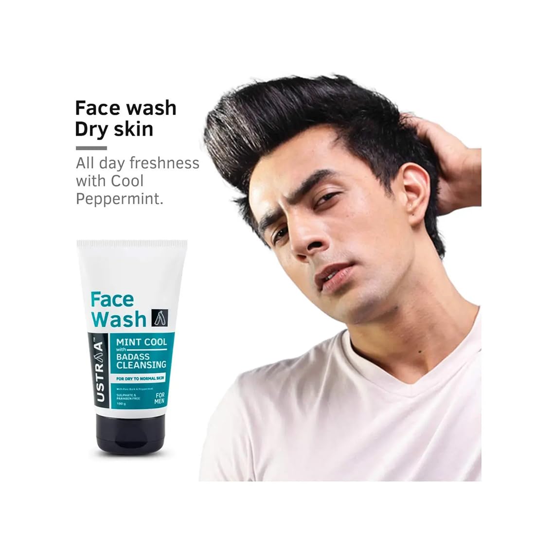 Ustraa Face Wash - Mint Cool - Dry Skin - 100g | Reduces Moisture Loss | Removes Dirt & Face Wash Acne Control - With Neem & Charcoal - 200g - Oil control, Prevents Acne