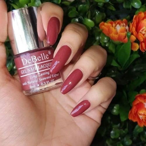DeBelle Gel Nail Polish Scarlet Ruby(Pastel Bargundy)|Non UV - Glossy Finish |Chip Resistant | Seaweed Enriched Formula| Long Lasting|Cruelty and Toxic Free| 8ml