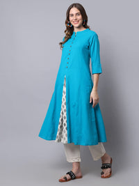 Pistaa's  Women Cotton Printed Cut Regular Kurta Orange M