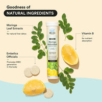 Bloom Moringa Antioxidant Effervescent Tablets | 20 Effervescent Tablets (Pack of 1) | Natural Liver Detox and Gut Health | Infused with Organic Moringa Leaf Powder | Lemon Flavour