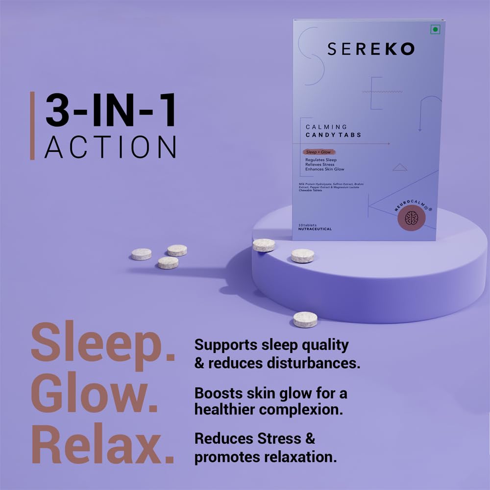 Sereko Calming Candy Tabs Supplements, Improve Quality Sleep, Reduce Stress Levels, Mood Swings & Enhance Overall Skin Health for Women & Men | Non - Addictive 10 Tablets