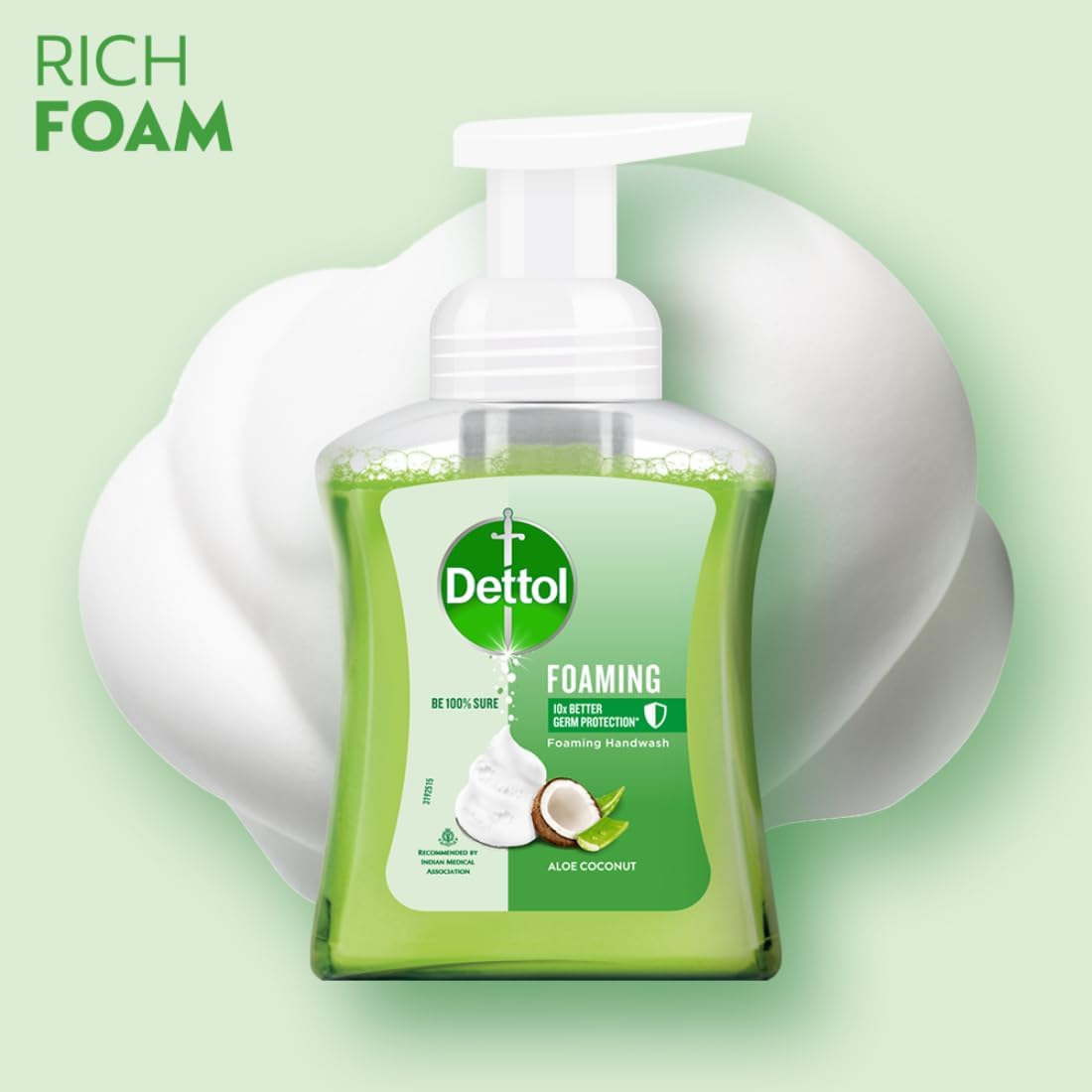Dettol Foaming Handwash Pump - Aloe Coconut (Pack of 3-250ml each) | Rich Foam | Moisturizing Hand Wash | Soft on Hands