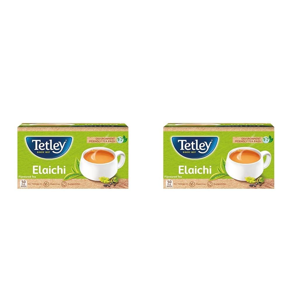Tetley | Elaichi Flavoured Chai | Black Tea | 50 Tea Bags, 100 Grams (Pack of 2)