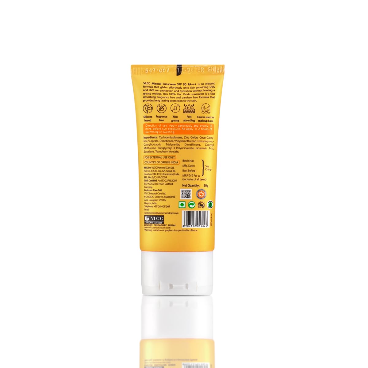 VLCC Mineral Sunscreen Spf 50 Pa+++ - 50G, Ultra Lightweight, And Non-Comedogenic, Sun Protection From Uva & Uvb Rays, 100% Mineral Based With Zinc Oxide. - All